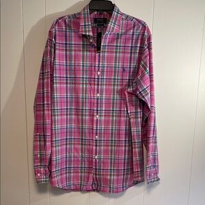 Polo by Ralph Lauren Pink Plaid Button-Down Shirt with Blue Logo size XL